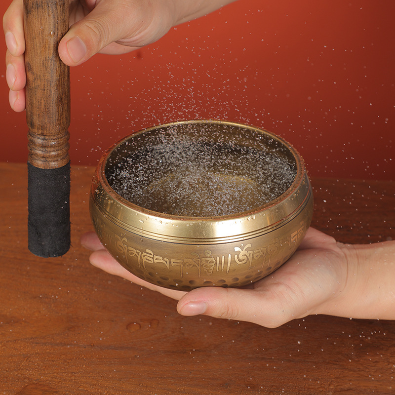 Nepalese Singing Bowl Yoga Meditation Buddhist Sound Bowl Xizang Singing Bowl Six-Character Mantra Bowl Copper Bowl Handmade Musical Instrument