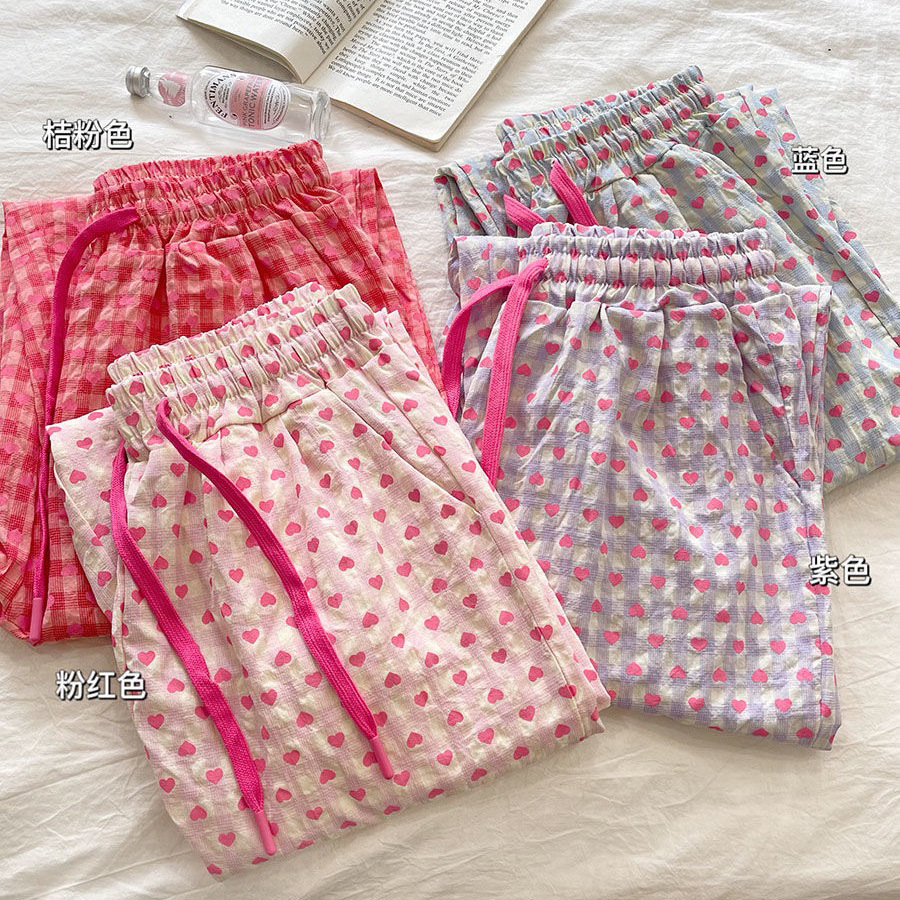 Korean Style Love Printed Pajama Pants Women's Spring and Autumn 2024 New Casual Home Pants Walking Long Pants for Summer Outer Wearing