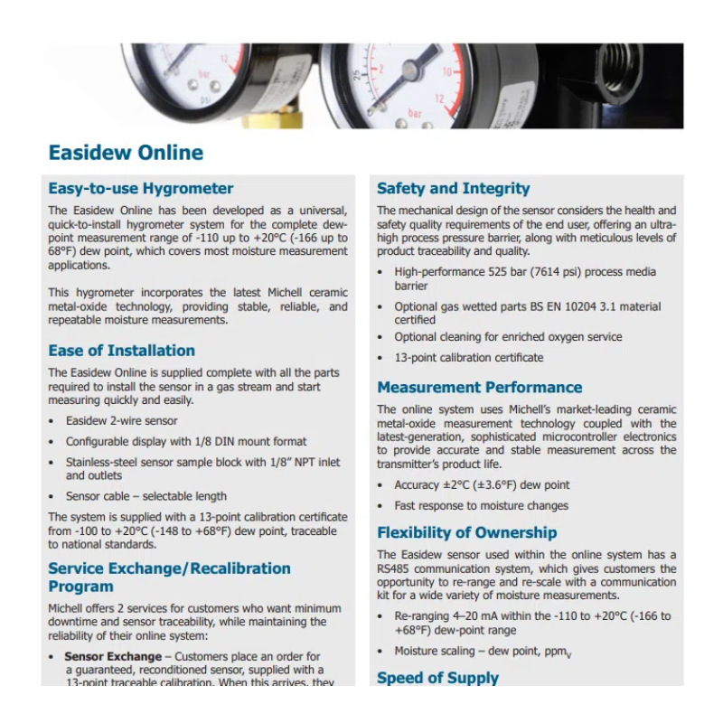 Michell Easidew Ea2-Ol-Aaaaa Online Hygrometer Michell Instruments
