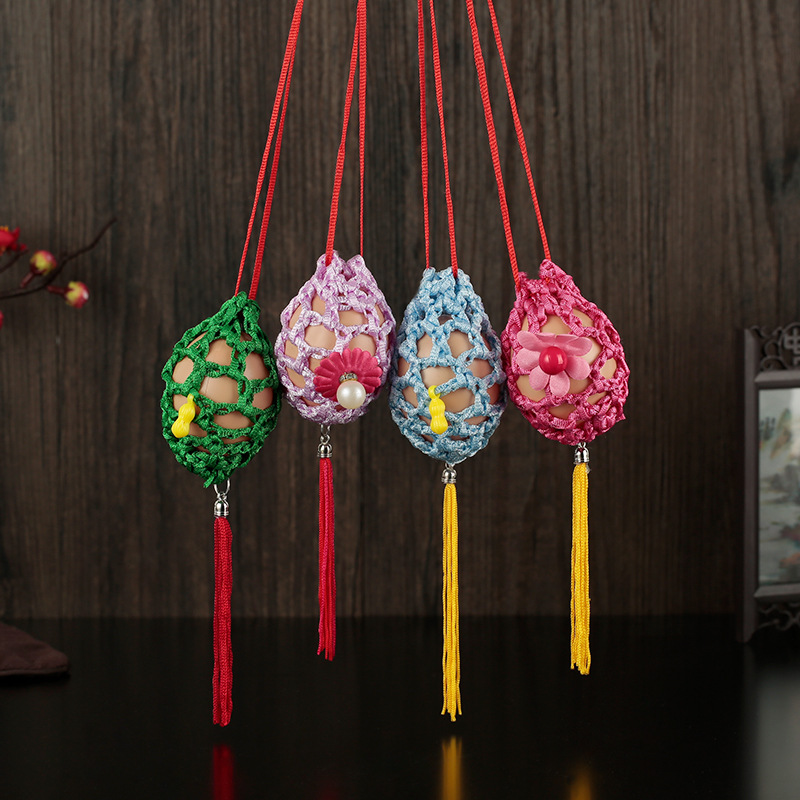Dragon Boat Festival Kindergarten Children's Egg Bag Dragon Boat Festival Colorful Egg Duck Egg Hanging Neck Egg Net Egg Bag Hand-woven Finished Products