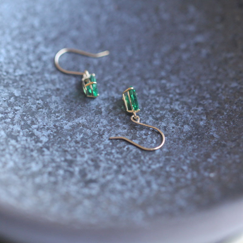 9K Gold French Beautiful Elegant Emerald Water Drop Earrings for Women