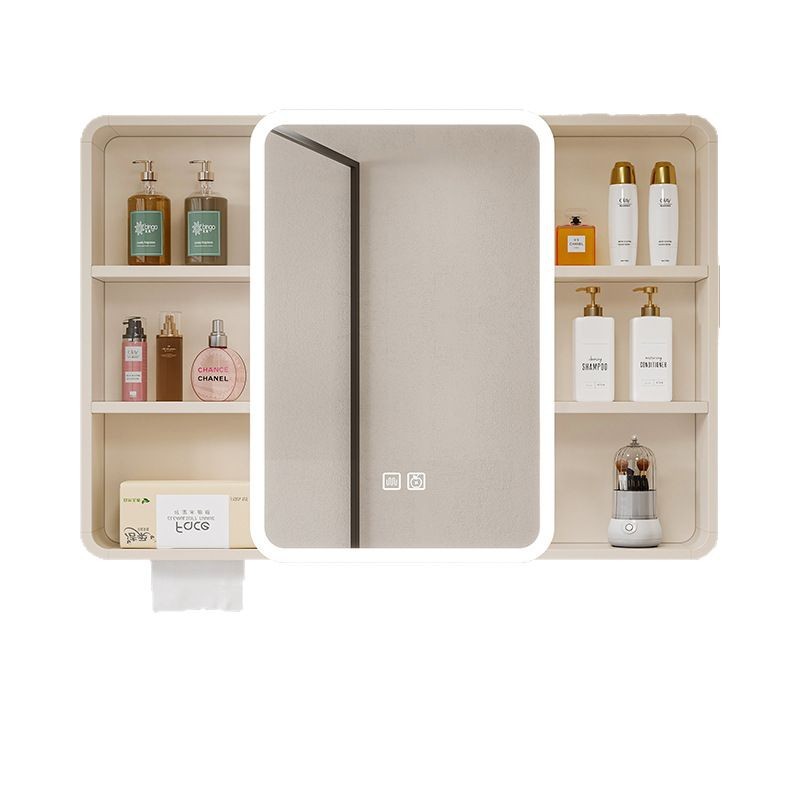 Cross-border Special Space Aluminum Carbon Fiber Arc Fillet Intelligent Storage Mirror Cabinet with Paper Towel Holes Bathroom Mirror