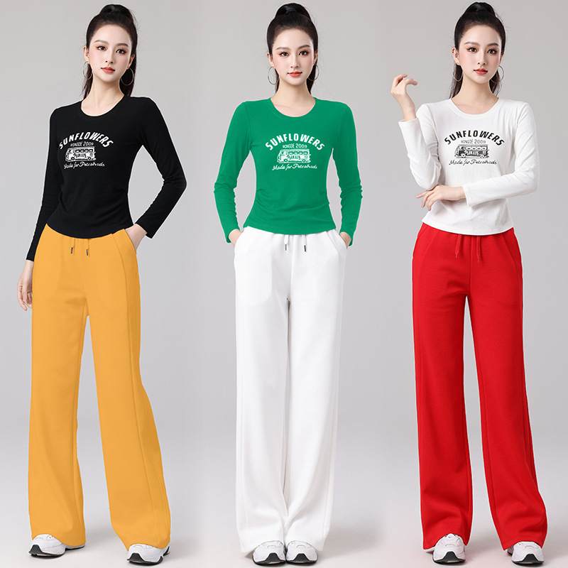 2025 Spring and Summer Square Dance Clothes Sports Leisure Fitness Dancing Running Clothes Slimming Long Sleeve Narrow Edition Straight Leg Pants suit
