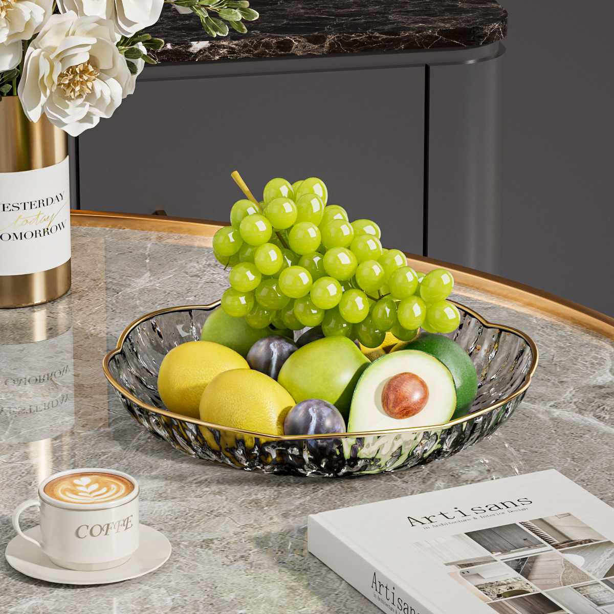 Household Fruit Tray, High-End Luxury Dried Fruit and Candy Display Tray, Living Room Glacier-Patterned Fruit Tray for Fruits and Vegetables