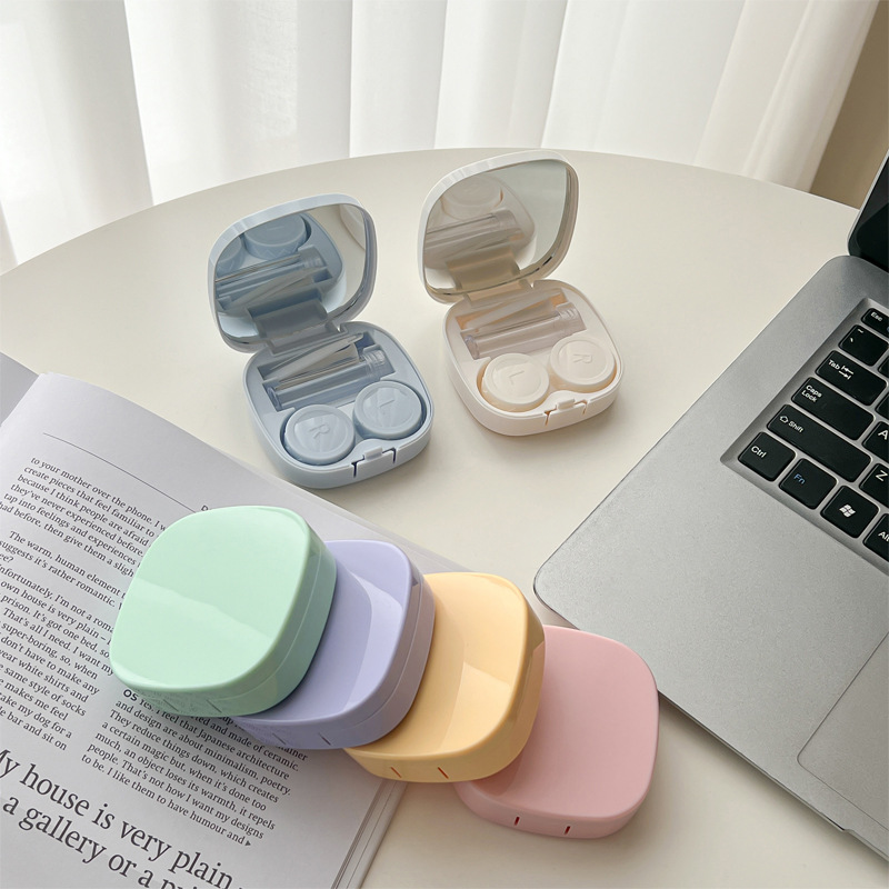 Simple Ins Style Contact Lens Box Leak-proof High-value Beautiful Pupil Box Portable Compact Double-link Accompanying Box with Mirror