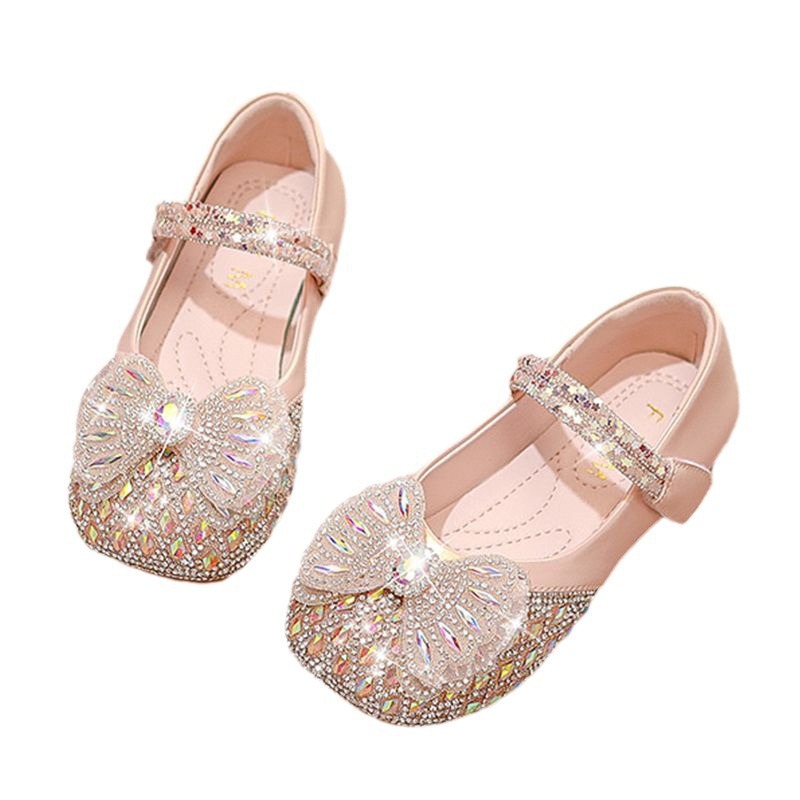Girls' Shoes Princess Shoes 2024 Spring and Autumn New Children's Small Leather Shoes Autumn Baby Crystal Shiny Rhinestone Single Shoes
