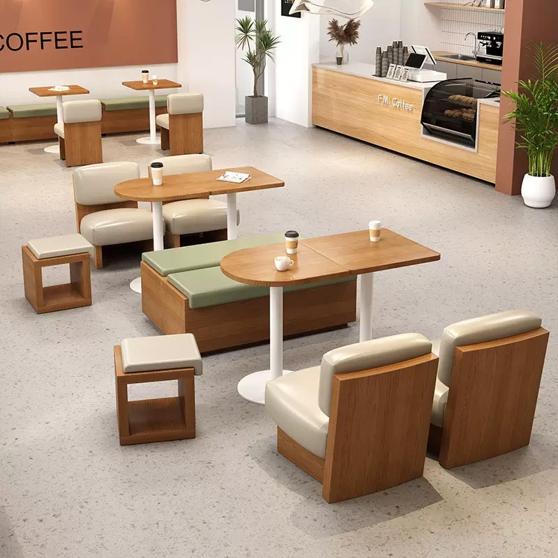 Trendy Milk Tea Shop Table and Chair Set Dessert Bakery Cake Shop Casual Meeting Café Wall Booth Sofa Stool