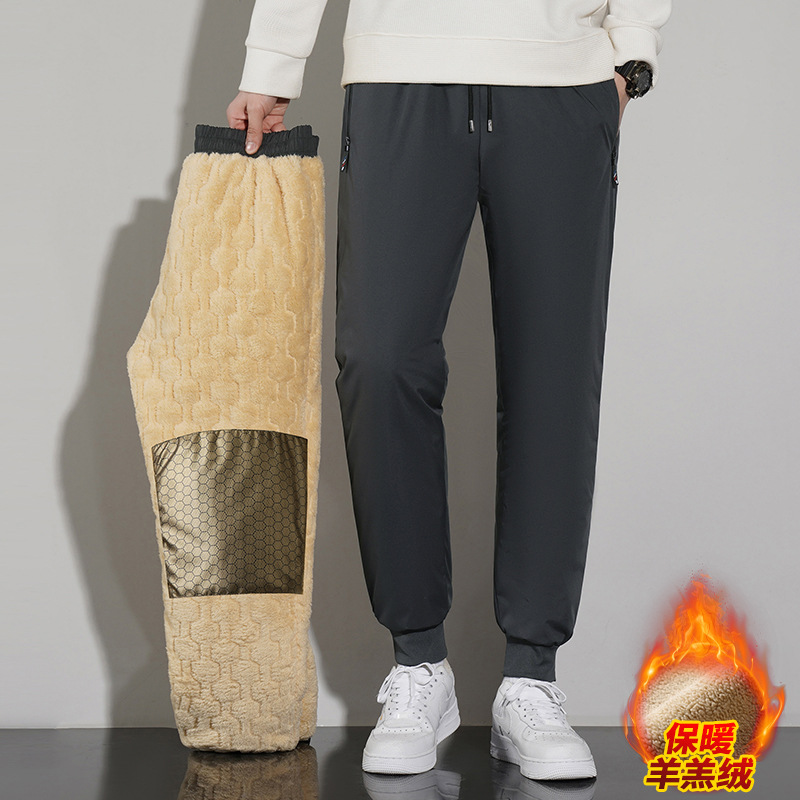Graphene Winter Cotton Pants Men's Lamb Fleece Pants Windproof fleece-lined Thickened Casual Pants plus size Warm Sports Pants