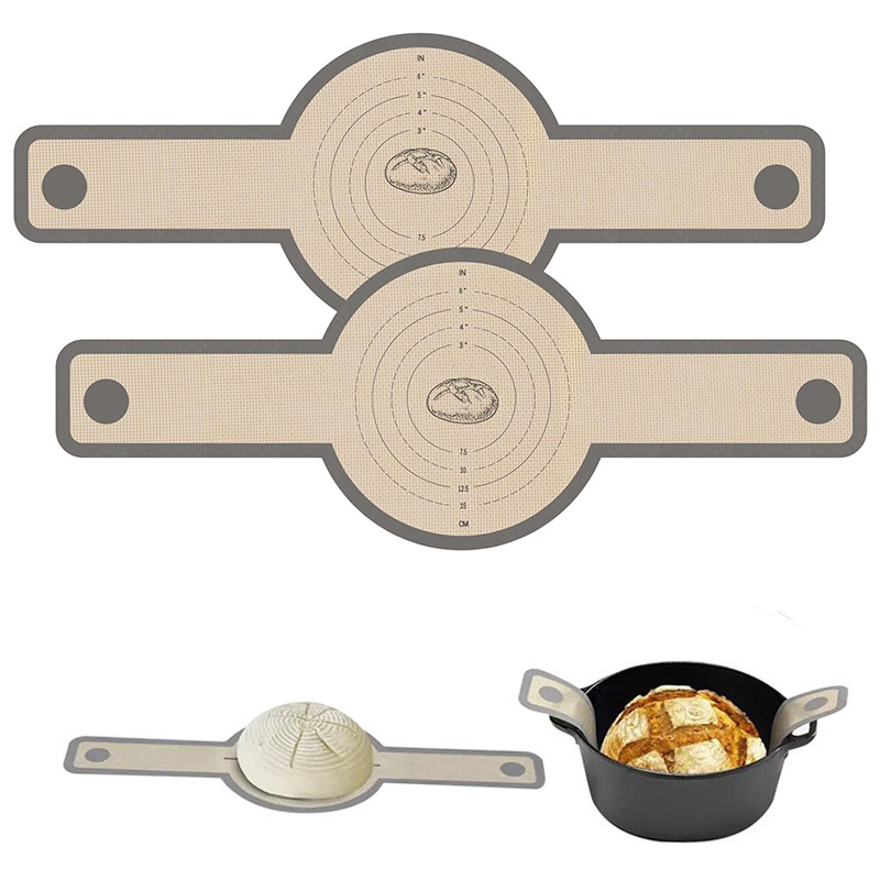 Круглый коврик для выпечки с двойными ушками и длинной ручкой Коврик для голландской духовки Коврик для выпечки хлеба Силиконовый коврик для кастрюли