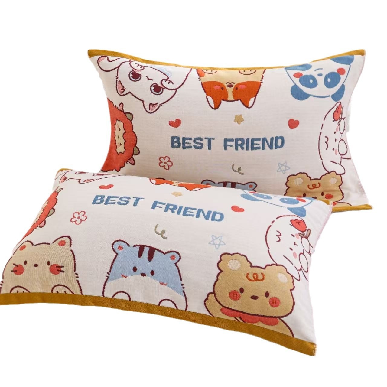 Cotton Gauze Pillow Cover Couple Cartoon Jacquard Thickened Eight-Layer Thickness Breathable Drop Shipping Breathable Thickened