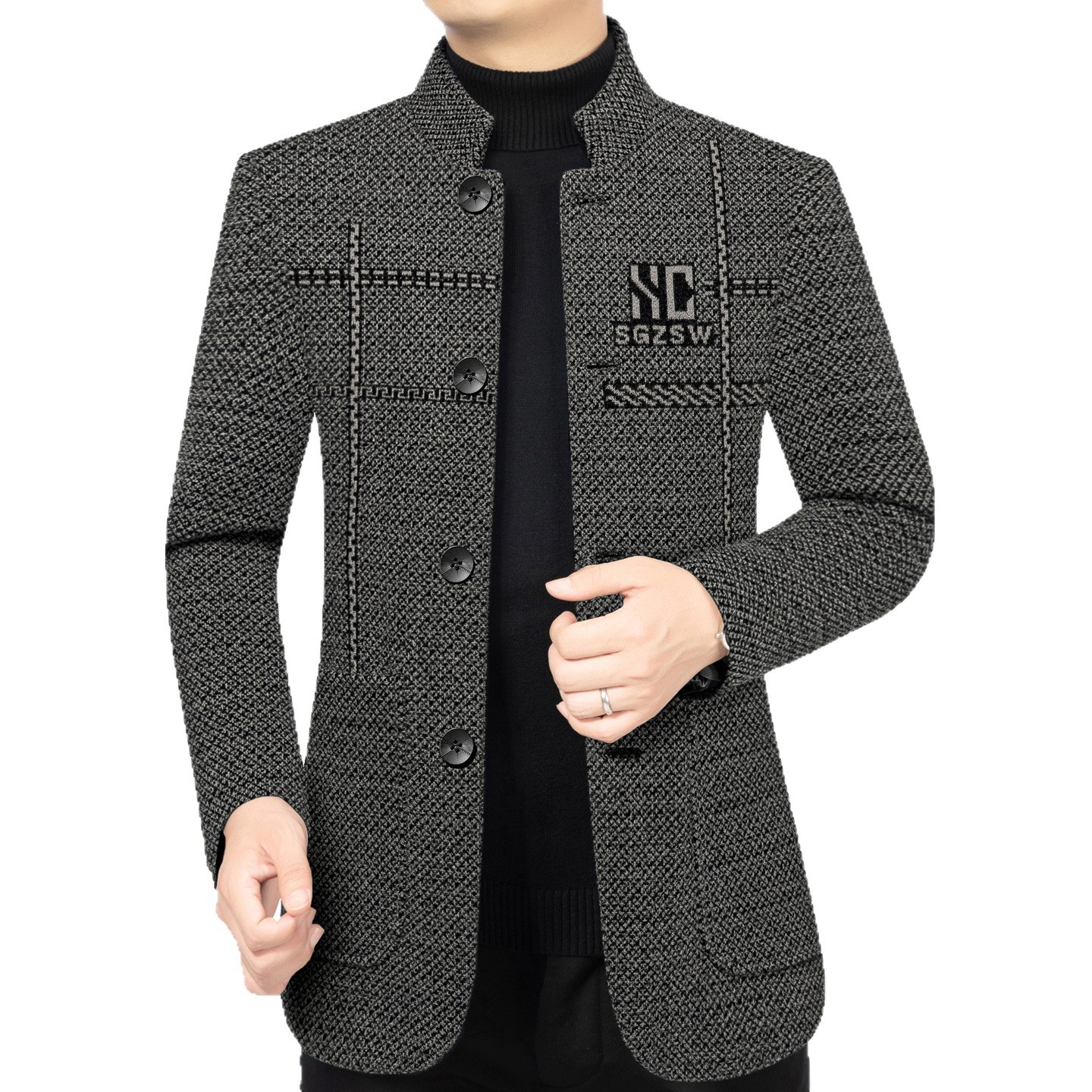 Thickened and Plush Men's Outwear Autumn and Winter Stand-Up Collar High-End Middle-Aged Jacket Dad Casual Men's Tops