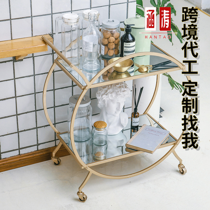Cross-Border Manufacturer Trolley Dining Cart Multifunctional Hotel Trolley Wrought Iron Four-Wheel Cart Storage Nordic Style