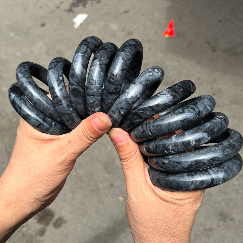 Black Blue and White Jade Bracelet Wholesale Xinjiang Black Chicken Black Jade Bracelet Carbonate Jade Gift for the Elderly Lucky Draw Ring