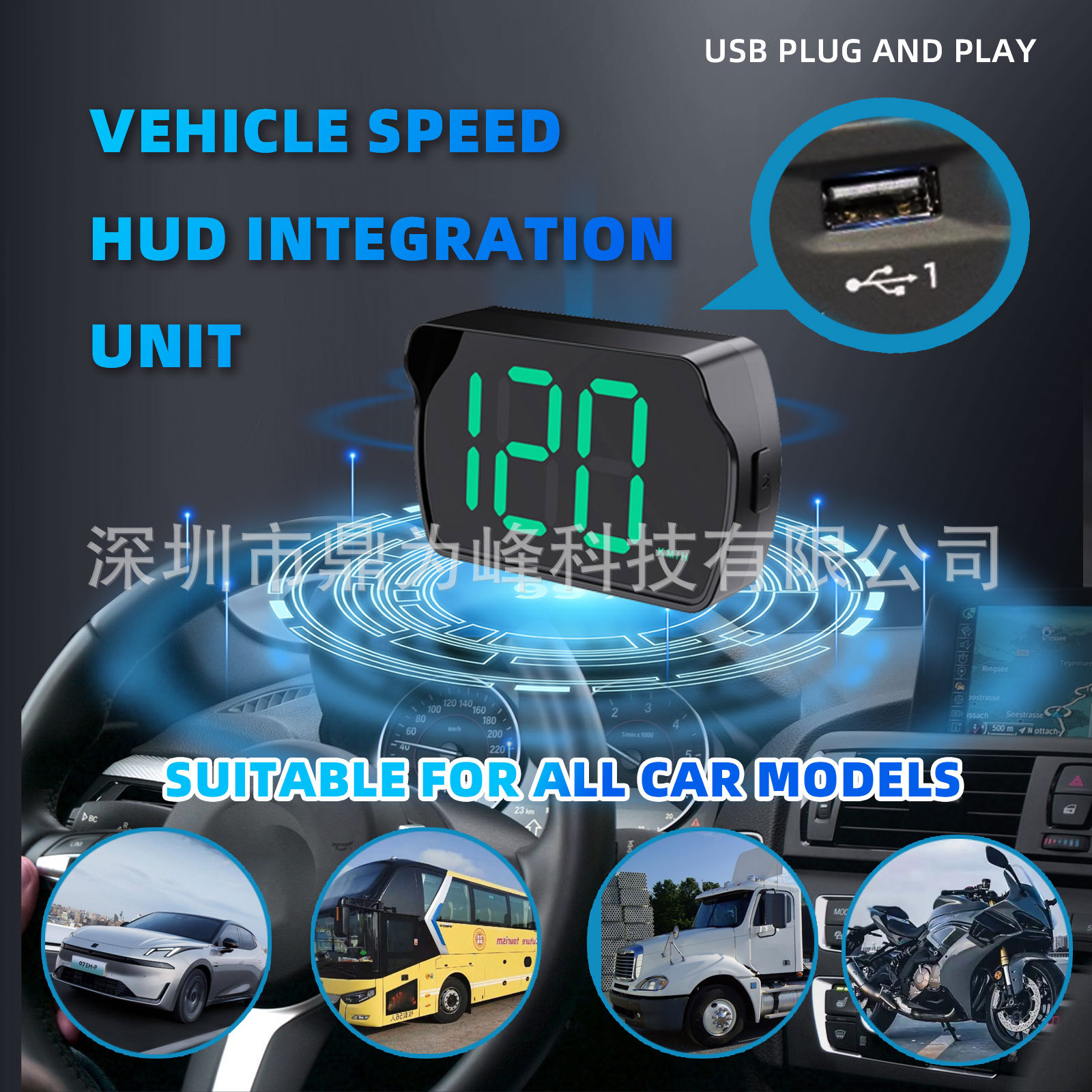 2024 new car head-up display HUD cross-border e-commerce dedicated KMH/MPH car general factory outlet