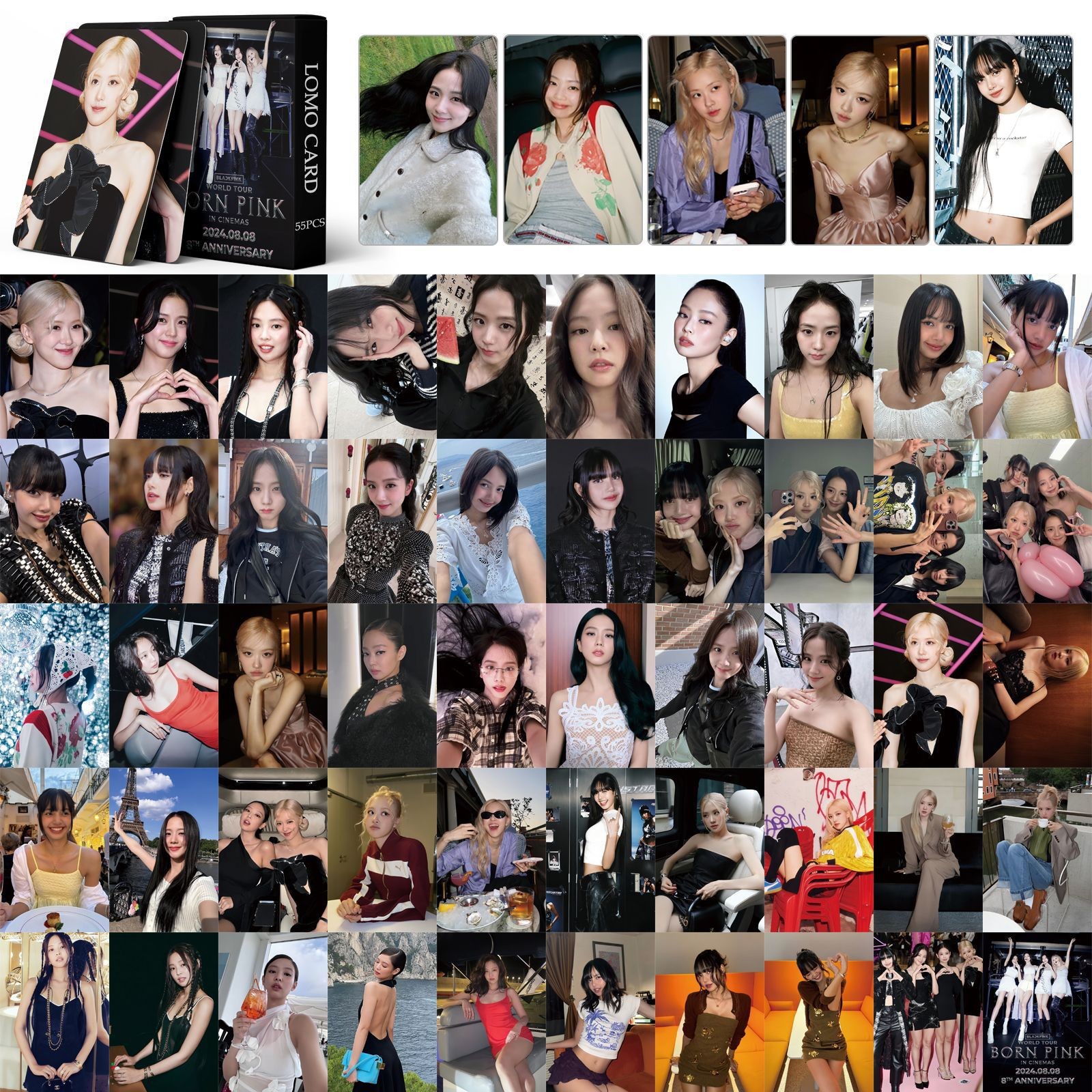 A Large Number of 55 Pink and Ink 8Th Anniversary Photo Cards in Stock Jisoojennie Korean Flow Kpop Peripheral Star Homemade Cards