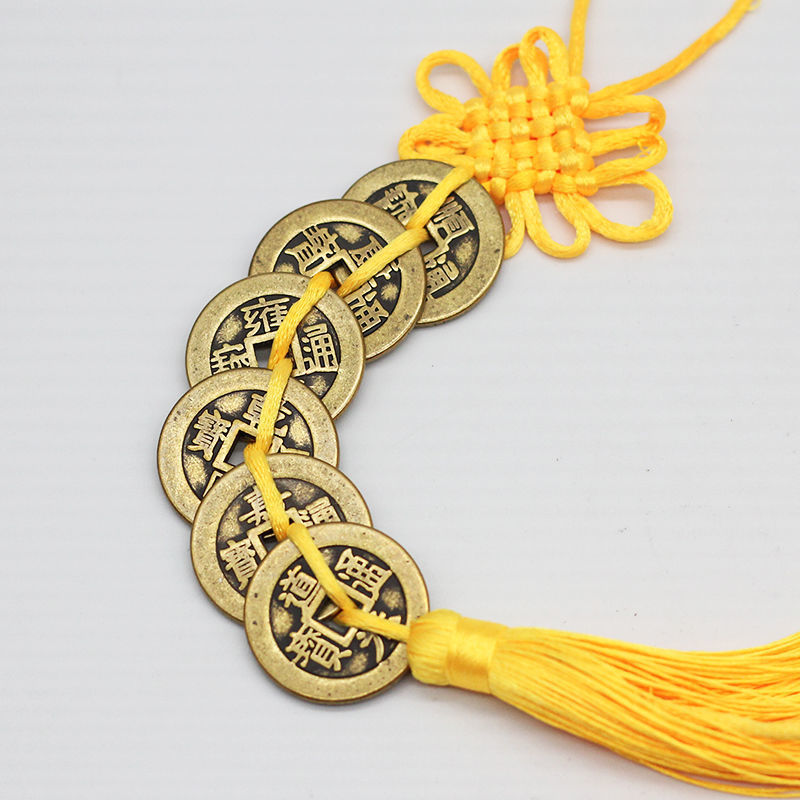 Thickened Pure Copper Copper Coin Five Emperor Coin Six Emperor Coin Pendant Chinese Knot Antique Coin Hanging Ornaments Large small size Copper Coin One String Price