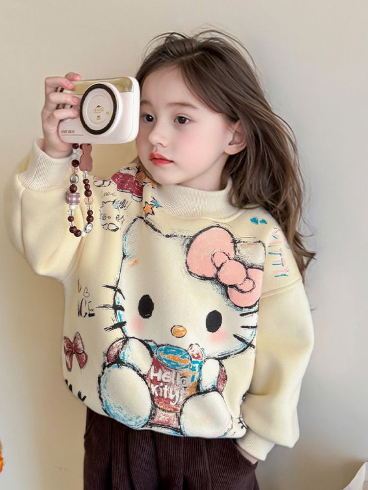 [Fleece] Children's Cartoon Printed Velvet Sweatshirt Autumn and Winter Girls Casual Thickeneded Warm Winter Bottoming Shirt