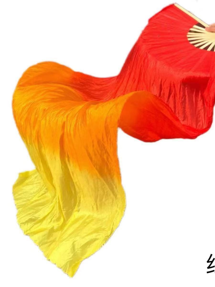 Long Silk Dance Fan Dancing Fan Square Dance Fan Three-color Gradient Flame Fan Belly Dance Fan Children's Dance Fan