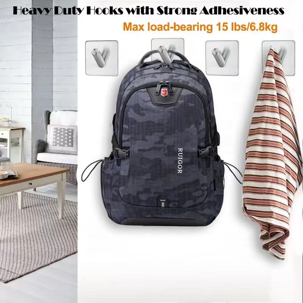 Cross-Border 304 Stainless Steel Strong Adhesive Hook, No-Drill, Traceless Double-Sided Adhesive Hook for Bathroom, Kitchen, Door, Metal Coat Hook