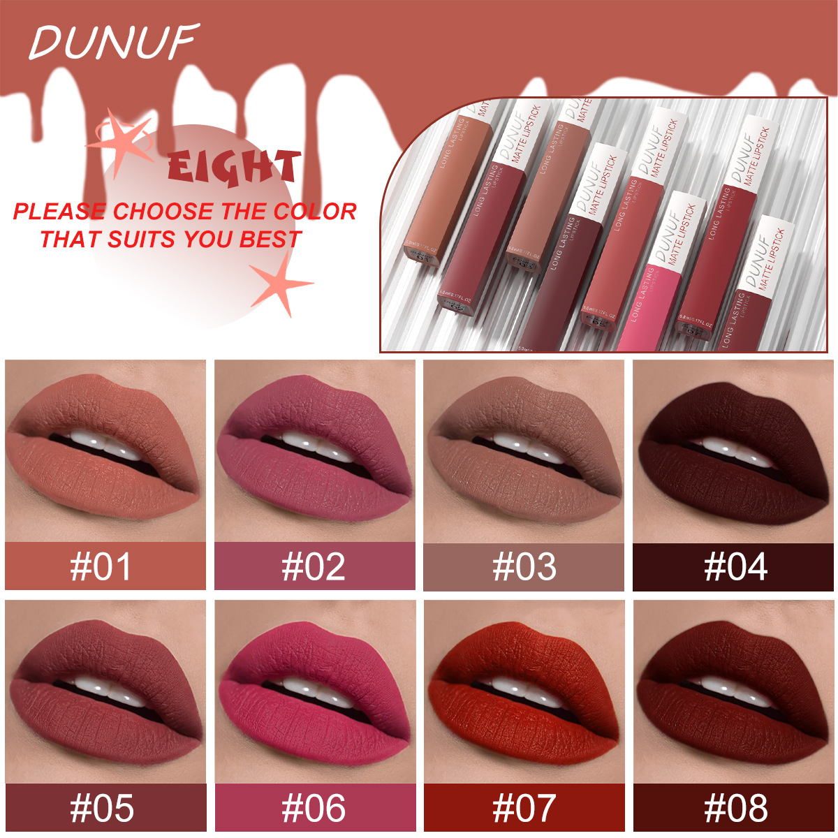 Dunuf 8-Pack 8-Color Long-Lasting Lip Gloss Please Pay Attention to the Link Disclaimer