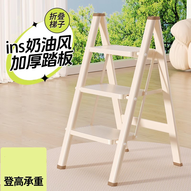 [Счастливый переезд] Домашняя лестница, складная, утолщенная, красная, с большим педальным стулом, безопасность