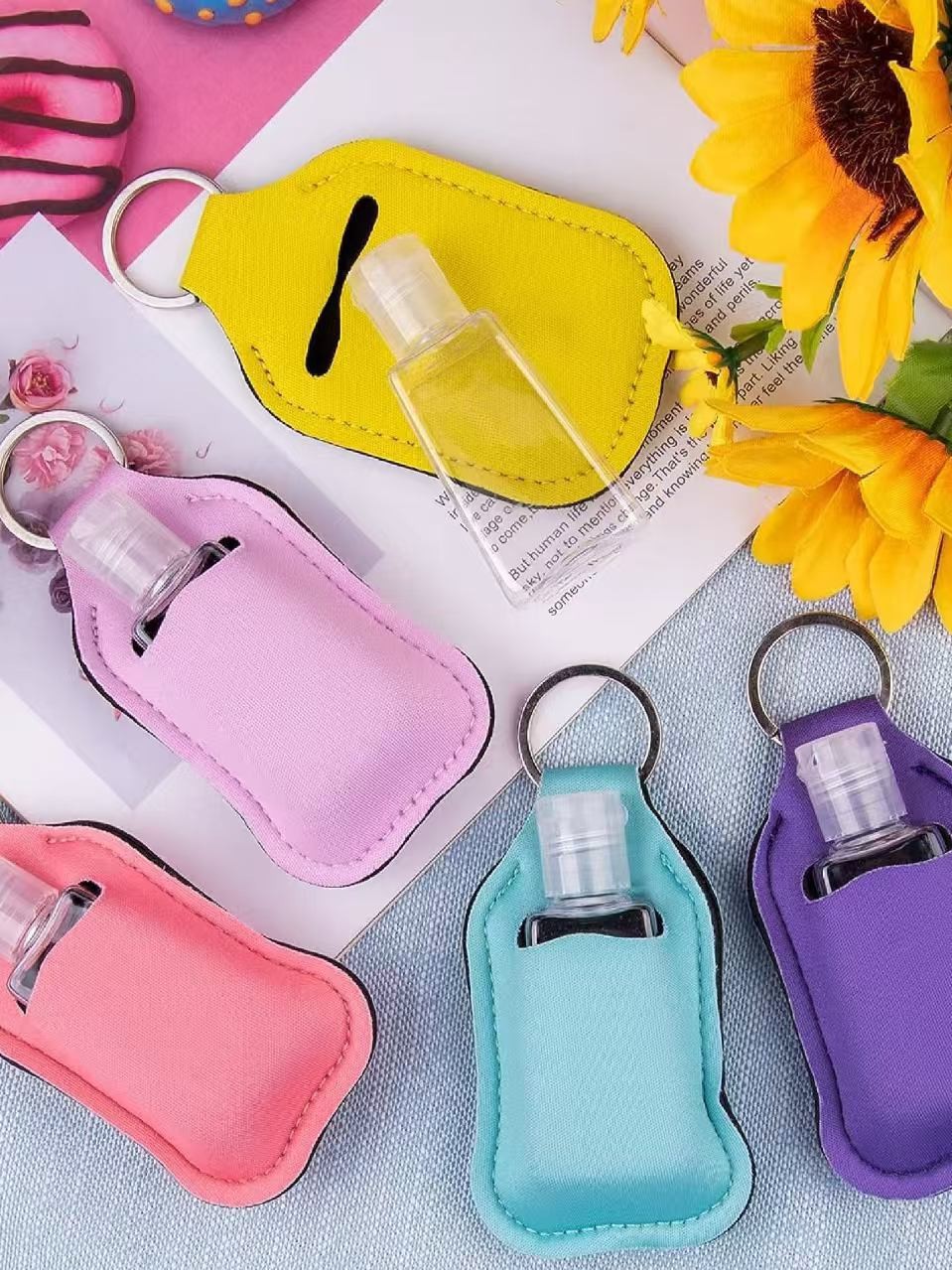 Spot Solid Color Diving Material Printed Hand Sanitizer Storage Cover Divided Bottle Antibacterial Liquid Protective Cover Cross-Border Supply