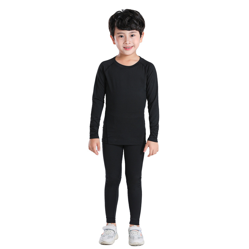 Children's Fitness Clothing Basketball Football Bodysuit Long-Sleeved Pants Suit Thickeneded Thermal Intimates for Boys and Girls