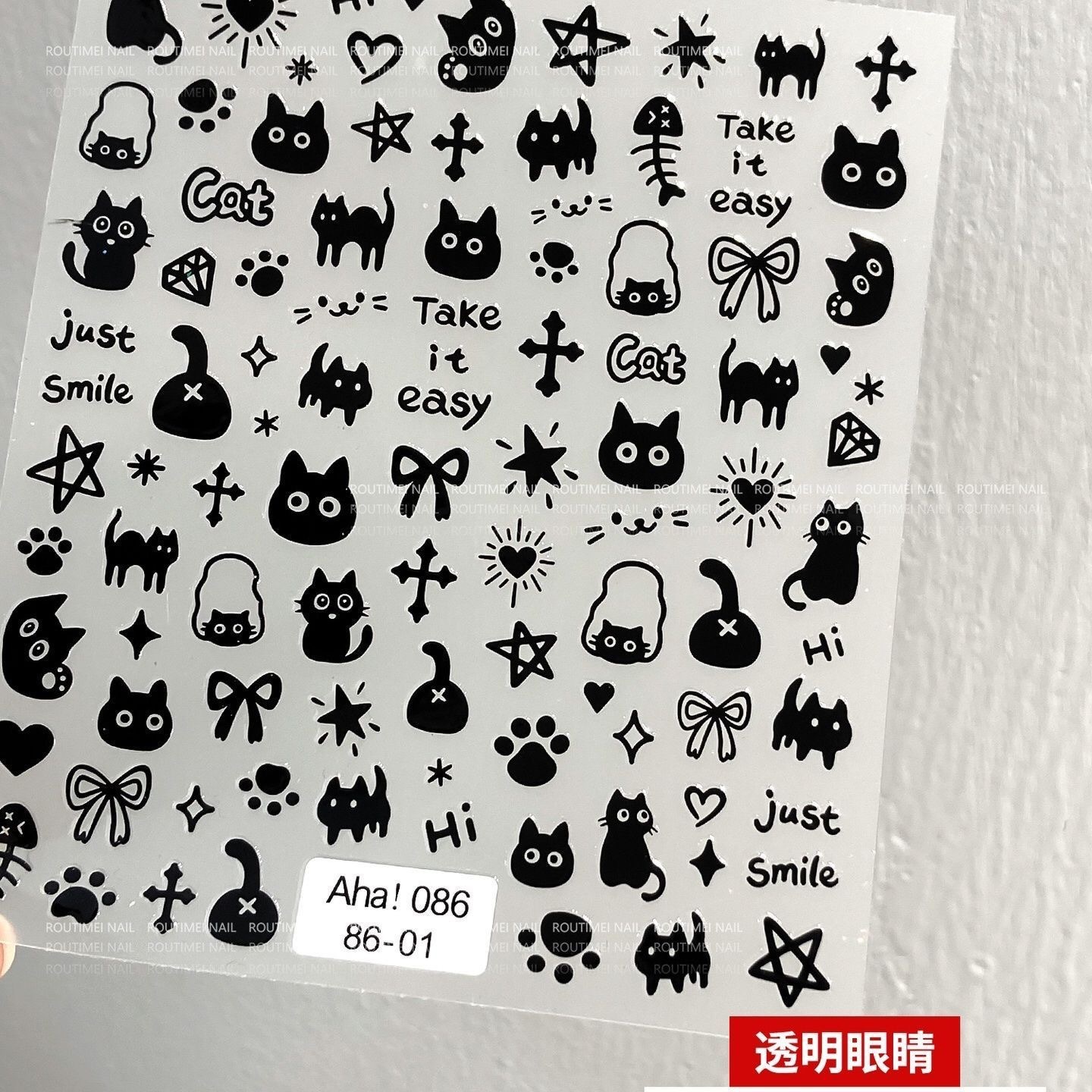 Trendy Cartoon Stickers Classic Black and White Cat New Cute Ins Kitten Nail Art Adhesive Stickers