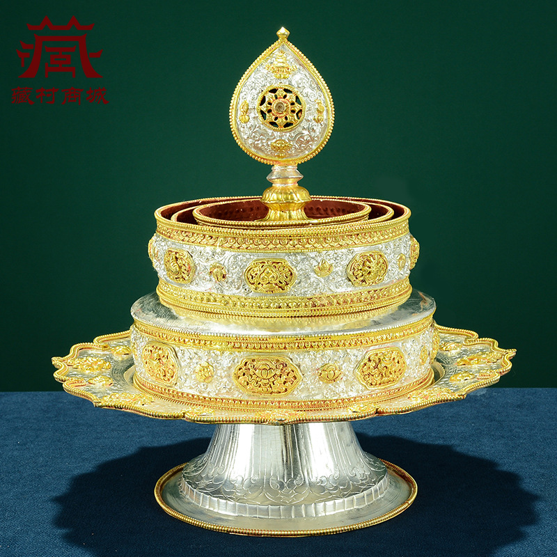 Handmade Manza Plate Ornaments Nepal Copper Gilt Silver Carved Manza Tea Compass Household Indoor Manza Plate