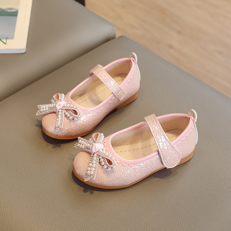 Girls Princess Shoes 2025 Spring and Autumn New Little Girls Shoes Crystal Children's Shoes Children's Style Leather Shoes Soft Sole Shoes