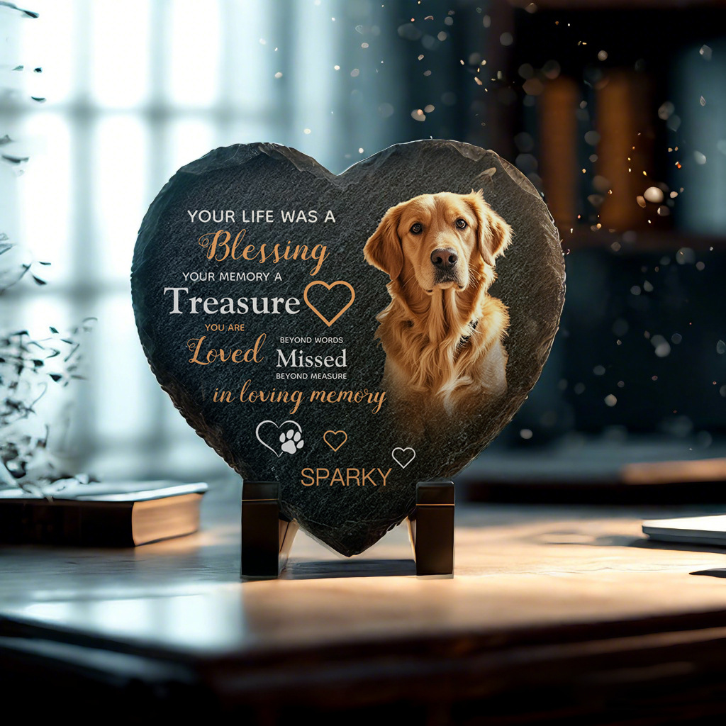 Cross-border Pet Memorial Stone Statue Ornaments Slate Square Heart-shaped Tombstone Puppy Cat Pod