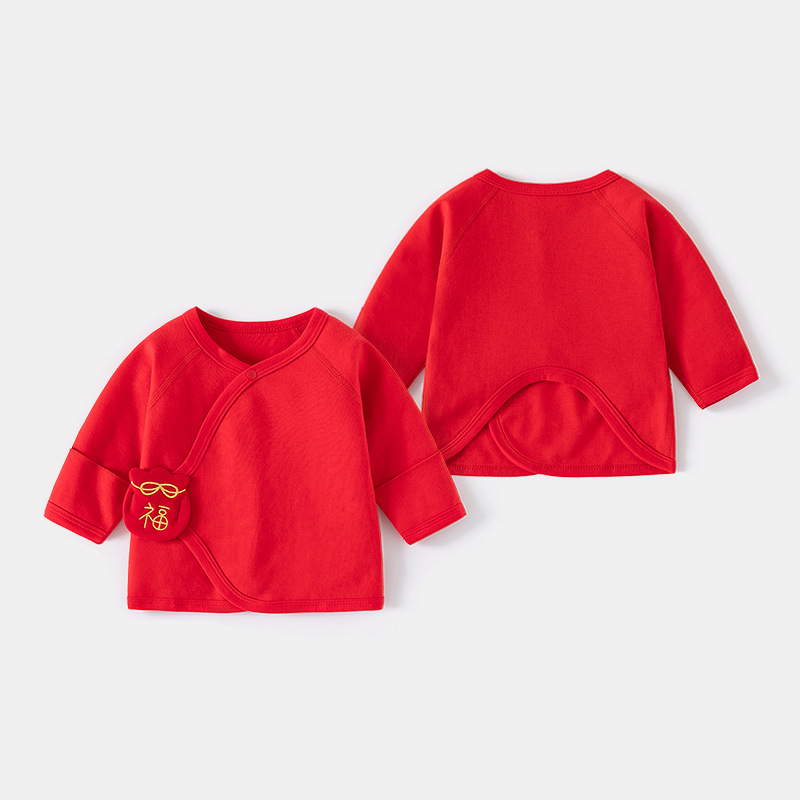 Newborn Half-back Cotton Boneless Four Seasons Big Red Festive Top Baby 0-2 Baby Full Moon Clothes
