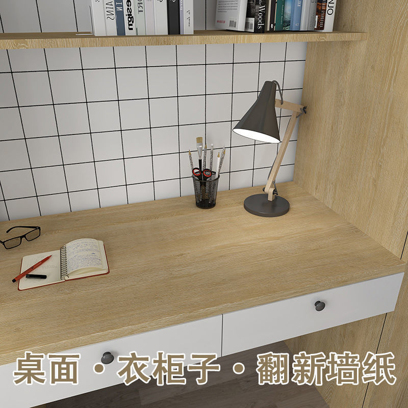 ∅Wood Color Wardrobe Furniture Renovation Sticker Self-Adhesive Desktop Wardrobe Old Door Waterproof Wood Grain Book Table Wall