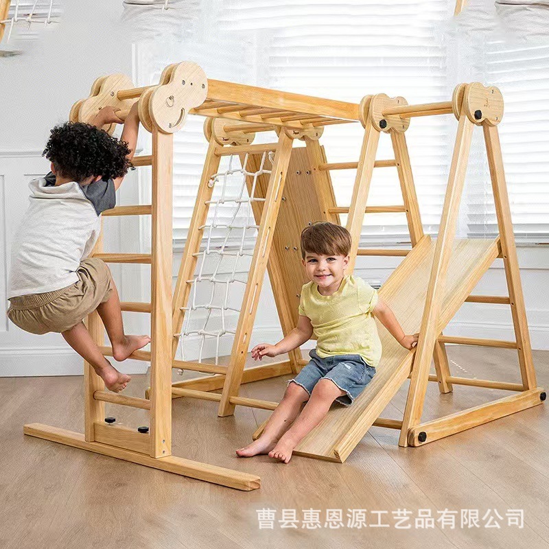 Детское спортивное оборудование, сенсорное обучение, внутренняя лазательная рама из массива дерева, комбинация слайда и лазательной лестницы