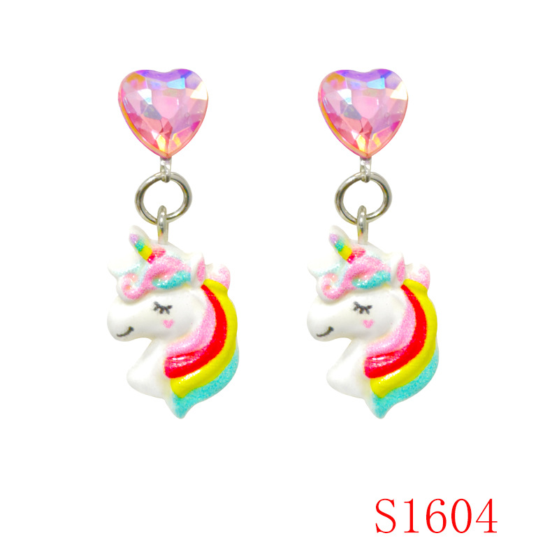 [Can] New Cross-Border Kidsren's Cute Unicorn Anti-Pain Ear Clip Dreamy Rainbow Butterfly Pierced Earrings