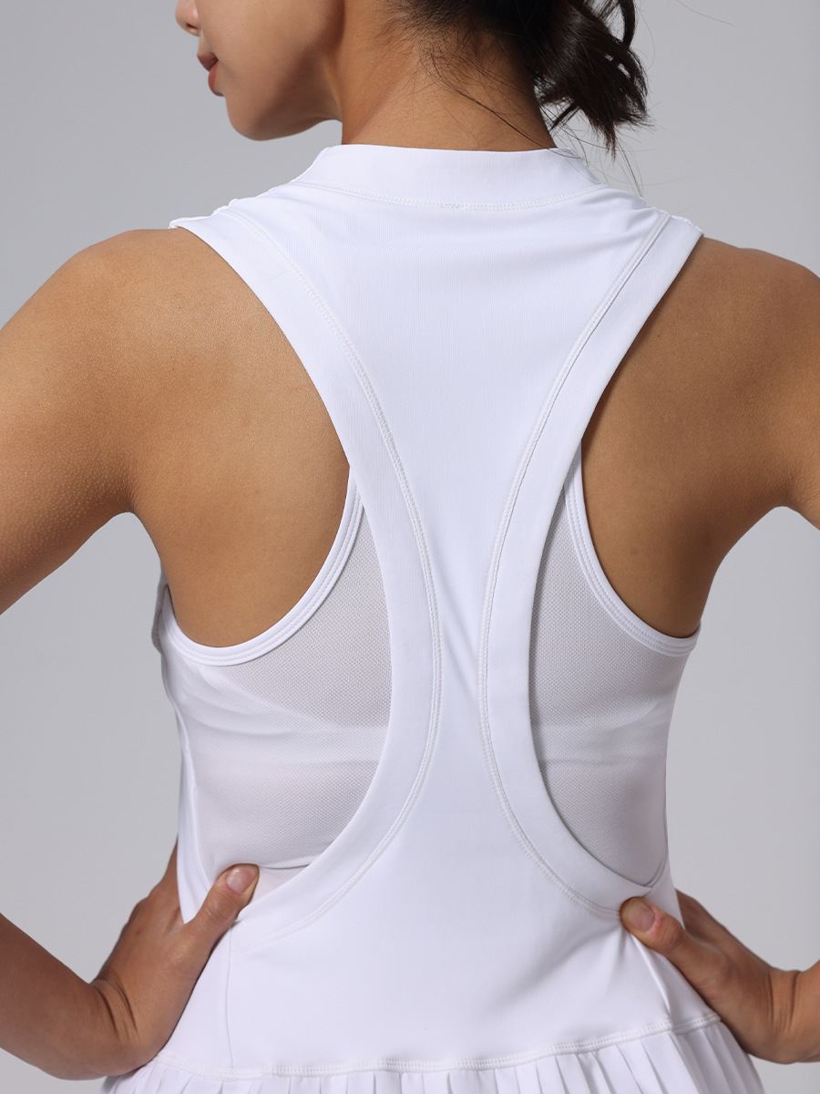 Spring and Summer Breathable Slim Sleeveless Hip Skirt Zipper V-Neck Pleated dress Tennis Suit Long Yoga Skirt for Women