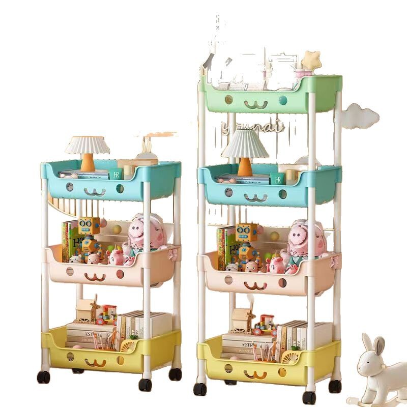 Trolley Macaron Storage Rack Storage Rack Durable Household Bedroom Floor-Standing Multi-Layer Living Room Storage Rack for Children