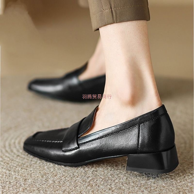 Soft Leather Loafers for Women 2025 Spring and Autum New British Style Small Leather Shoes for Women Super Soft One-Legged Versatile Thick Heel Shoes