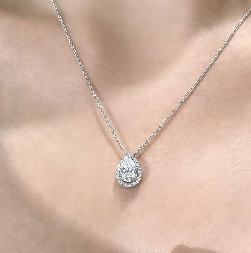 Pt950 Platinum Necklace Laboratory-Grown Diamond 3 Carat Water Drop Necklace Luxury Surrounded Diamond Necklace for Women