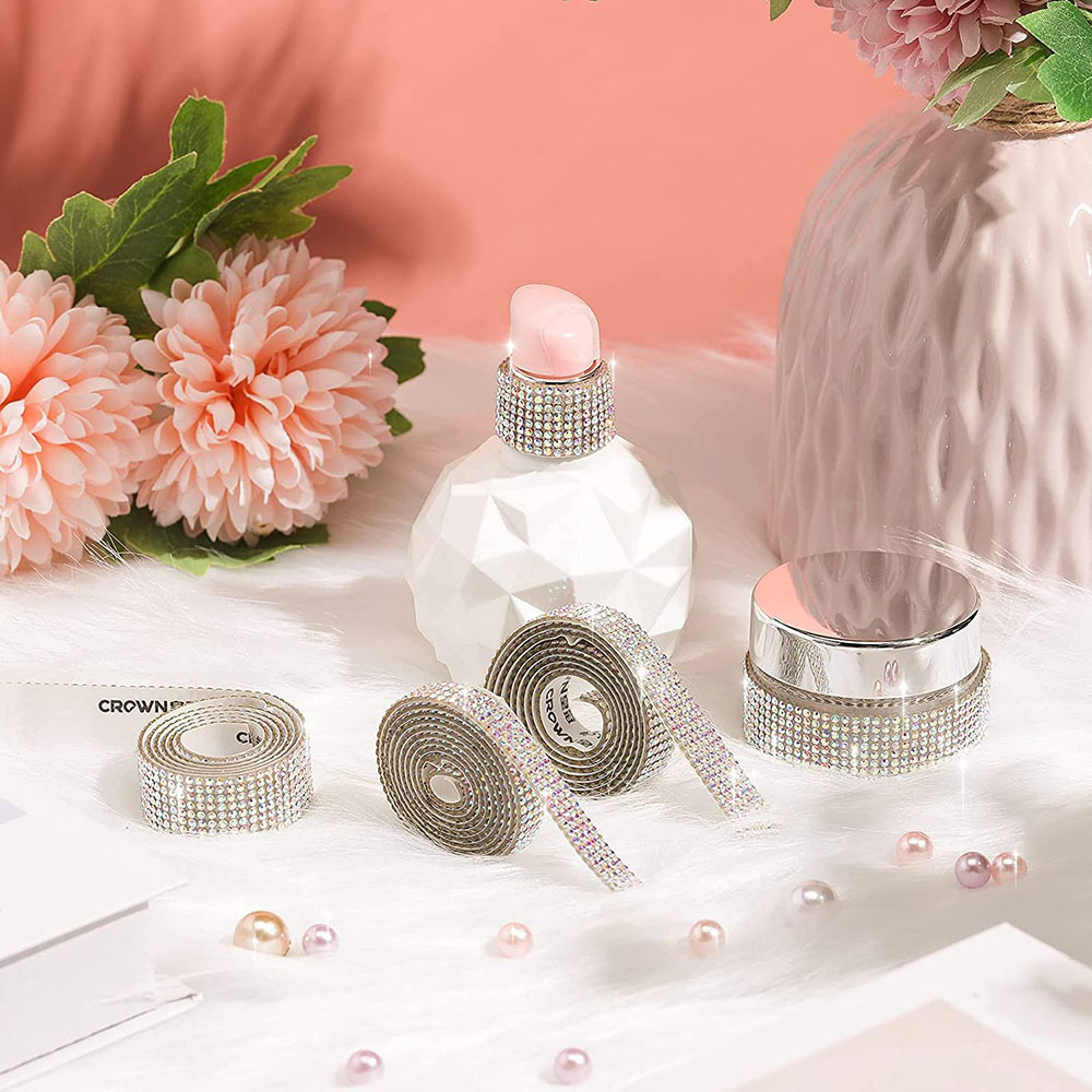 Rhinestone Strips Self-Adhesive Mobile Phone Car Hot Melt Diamond Stickers DIY Decorative Diamond Strips with Adhesive Backing Diamond Decorations Multiple Rows Optional