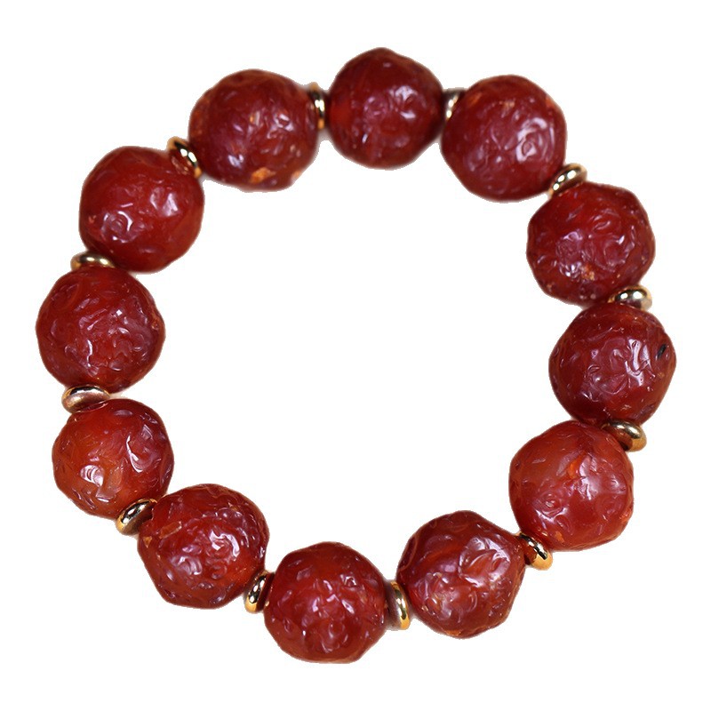 5A Grade Natural Old Mine Alxa Raw Stone Orange Peel Gobi Red Agate Bracelet Necklace DIY Loose Bead Accessories 15mm