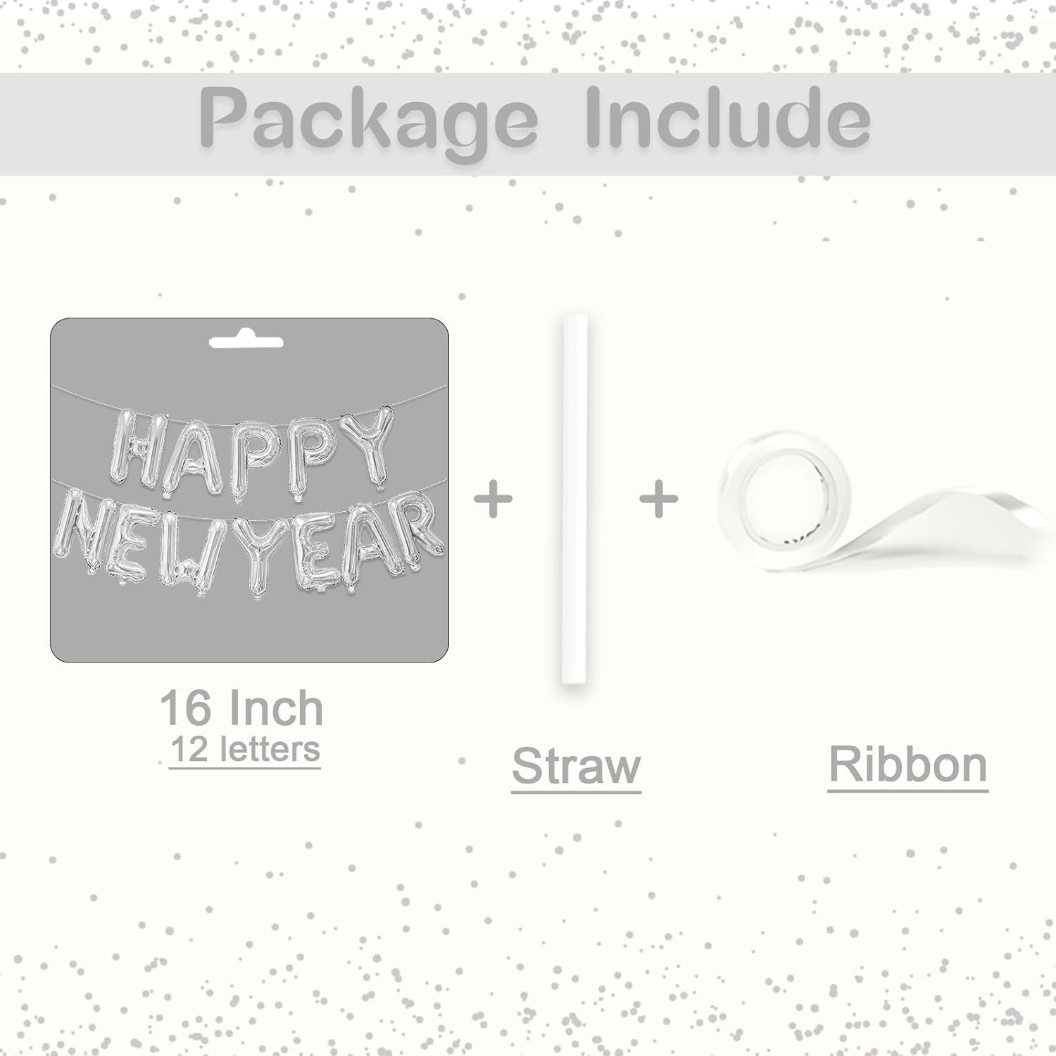 40.64cm Happy New Year Balloon Banner, Silver Foil Mylar Helium New Year Balloons Suitable