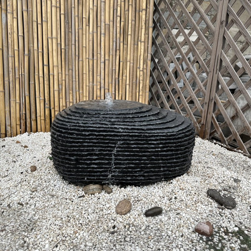 Natural Black Mountain Stone Water Bowl, Flowing Water Stone Bowl, Self-Circulating Rockery, Japanese-Style Landscaping, Courtyard Spring Stone Ornaments