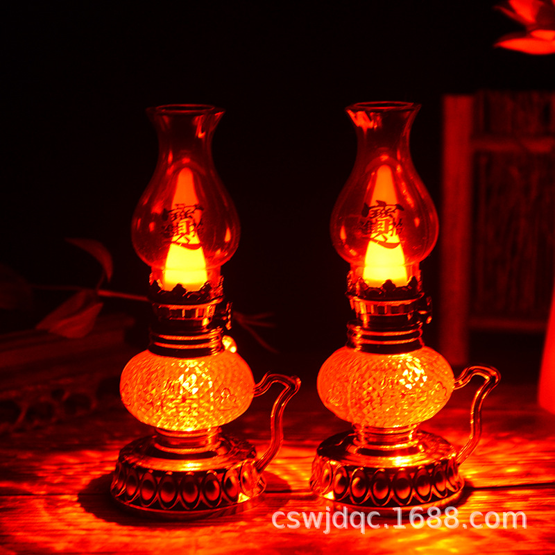 Changsheng csLED Oil Lamp Buddha Front Supply Lamp Nafu Lamp Plastic Longevity Lamp Wedding Red Electric Candlestick Buddha Supplies