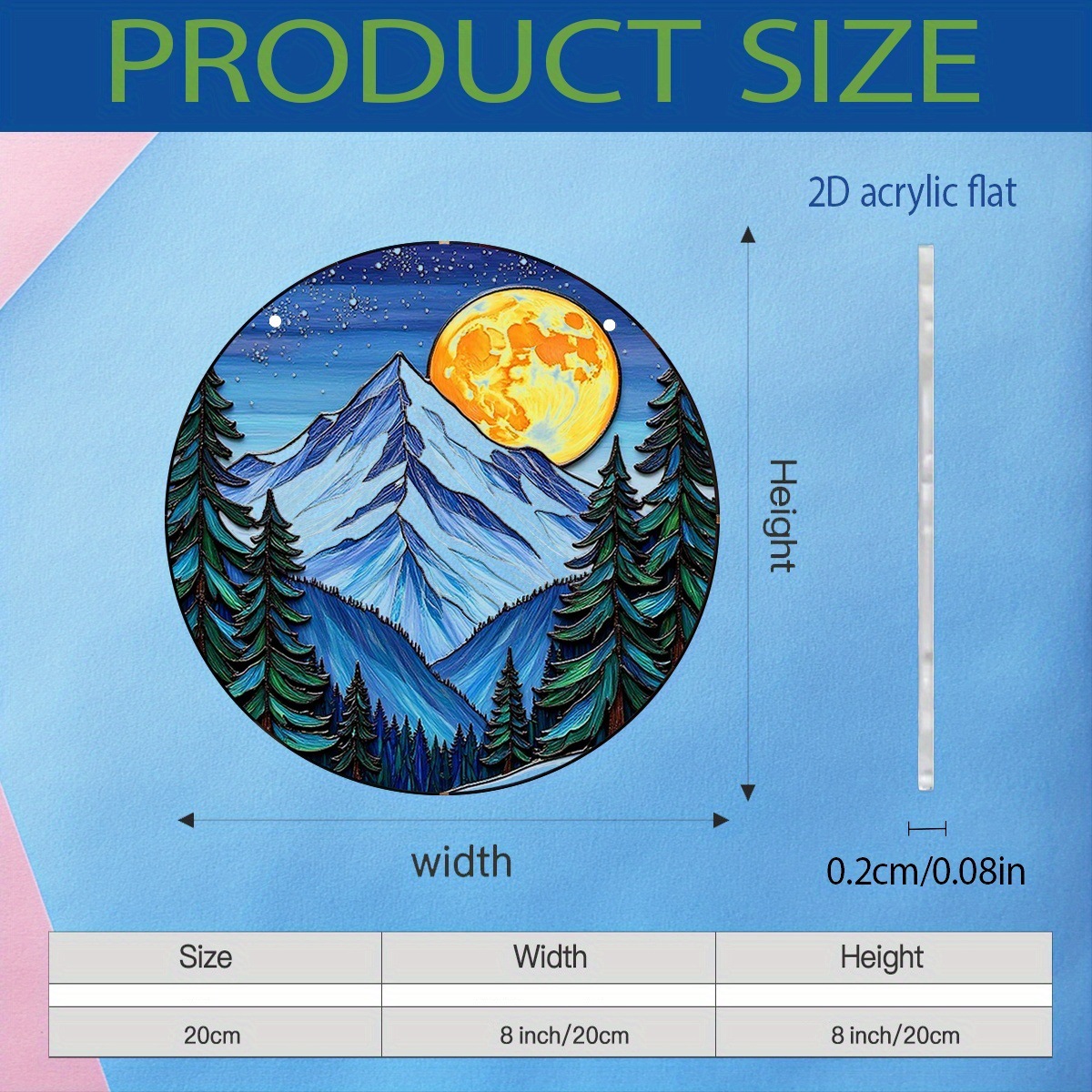 2D Plane, 1 Piece Moonlight Mountain Range Acrylic Solar Absorber - Vibrant Blue and Orange