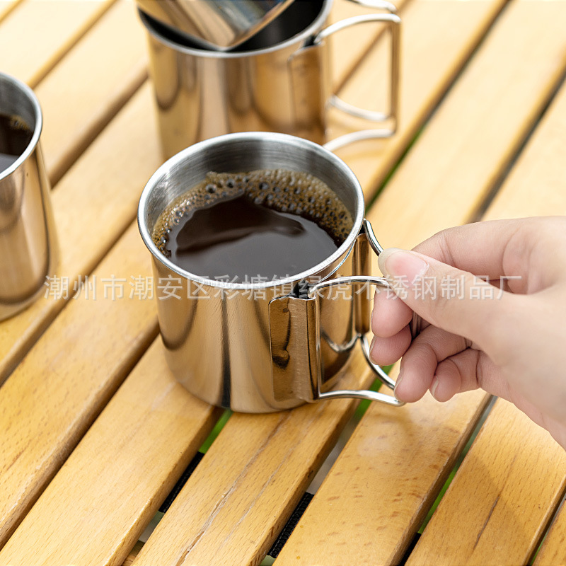 Кружка из нержавеющей стали 304, складная ручка, портативная для кемпинга