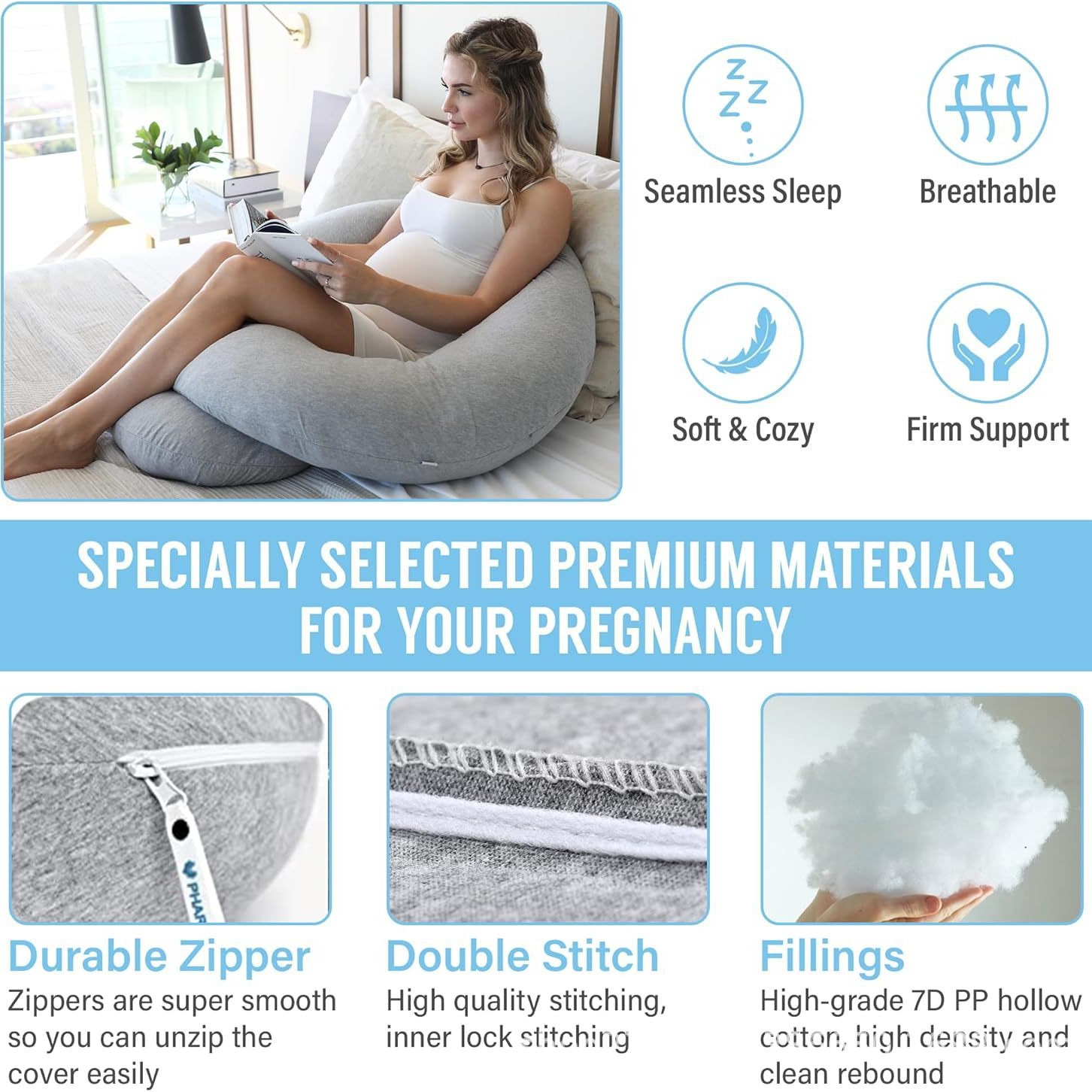 Customized C-Shaped Maternity Pillow Body Pillow Knitted Cover Dark Gray Maternity Pillow and Pregnancy Essential