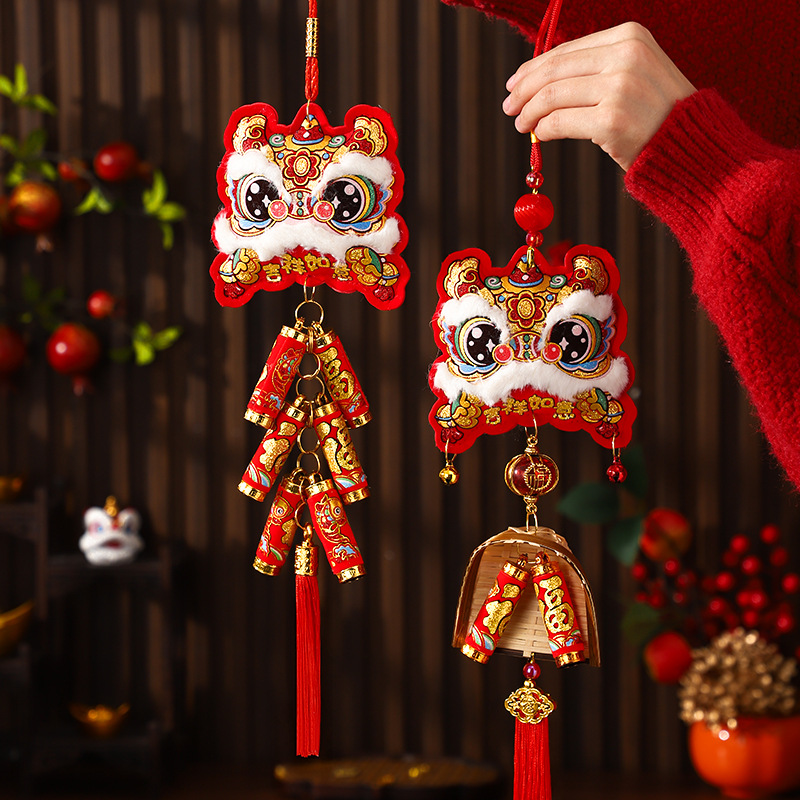 2026 Year of the Horse Firecracker Pendant New Year Decorations Spring Festival Living Room Lion Awakening Blessing Bag Door Hanging Decoration Arrangement