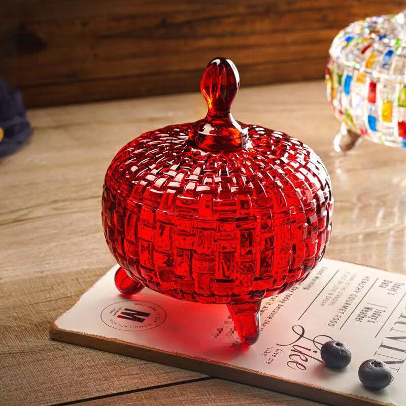 2 Red Glass Candy Jars Personalized Storage Box with Lid Storage Jar Household Living Room Dried Fruit Box