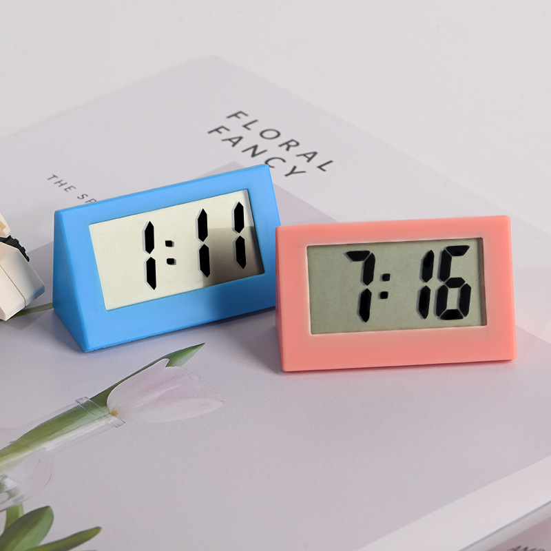 Mini Electronic Clock Triangle Vertical Mute Office Learning Desktop Watch Time Date Decoration Miniature Clock